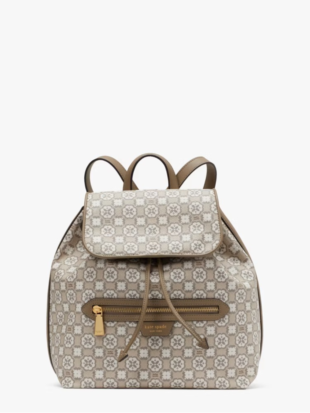 NWT Kate Spade Spade Flower Monogram Mia Flap Backpack Taupe Multi Ivory K9028